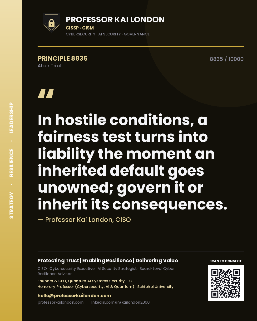 Professor Kai London principle 8835: In hostile conditions, a fairness test turns into liability the moment an inherited default goes unowned; govern it or inherit its consequences.