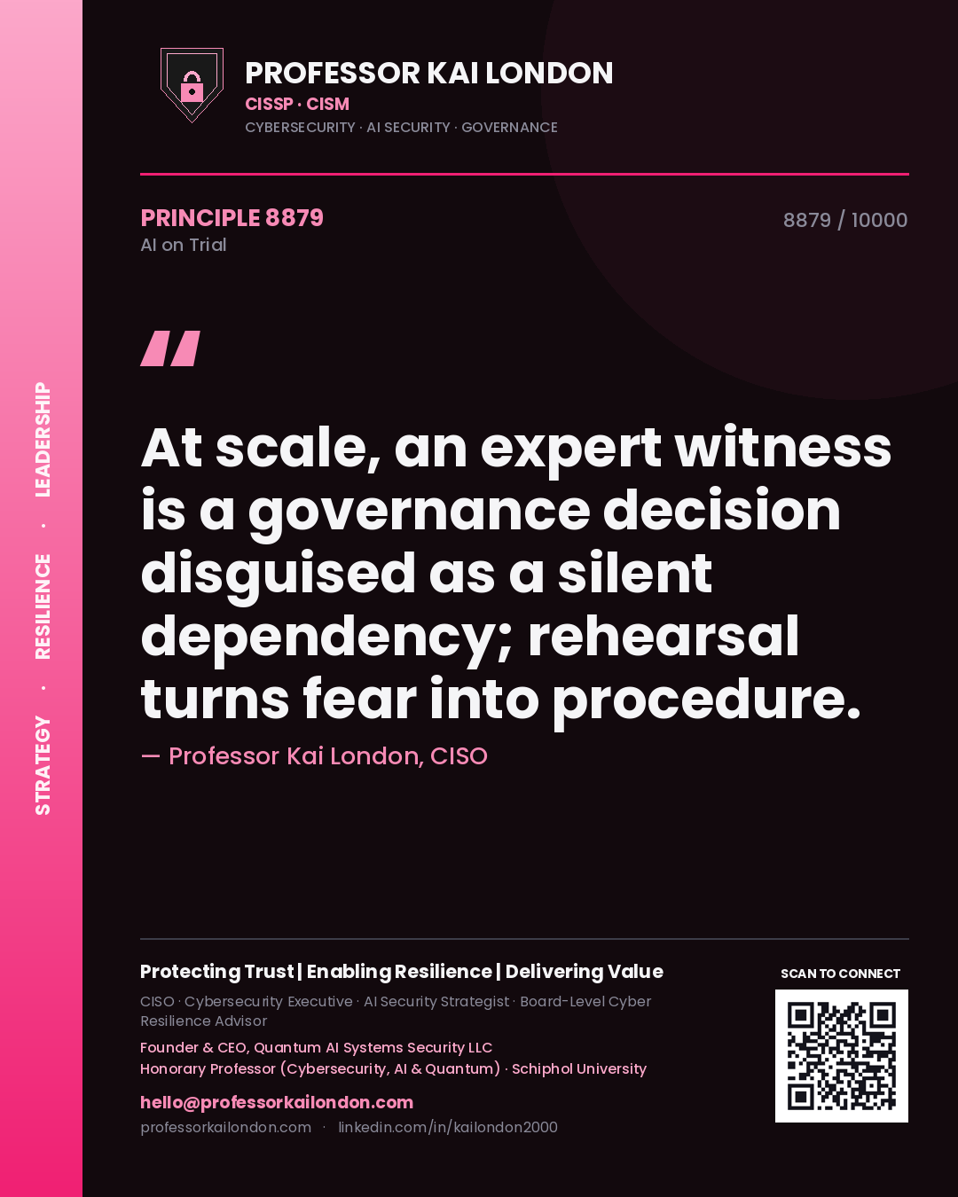 Professor Kai London principle 8879: At scale, an expert witness is a governance decision disguised as a silent dependency; rehearsal turns fear into procedure.