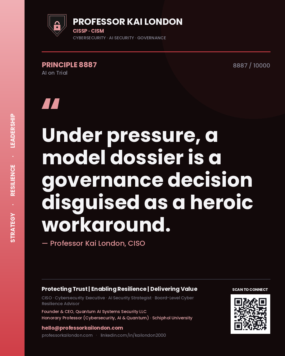 Professor Kai London principle 8887: Under pressure, a model dossier is a governance decision disguised as a heroic workaround.