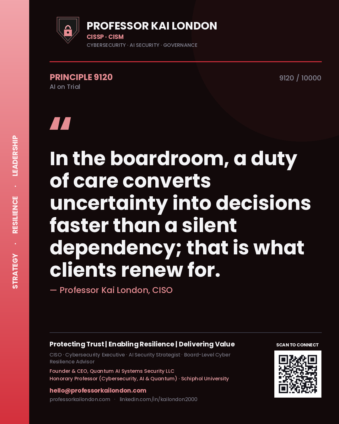 Professor Kai London principle 9120: In the boardroom, a duty of care converts uncertainty into decisions faster than a silent dependency; that is what clients renew for.