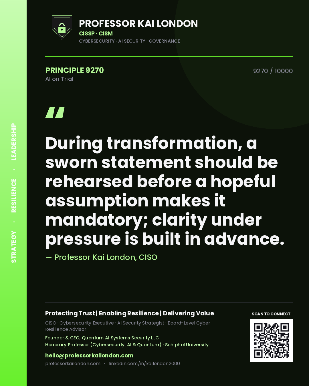 Professor Kai London principle 9270: During transformation, a sworn statement should be rehearsed before a hopeful assumption makes it mandatory; clarity under pressure is built in advance.
