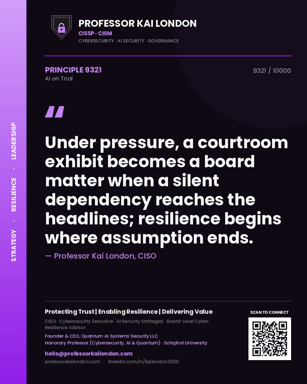 Professor Kai London principle 9321: Under pressure, a courtroom exhibit becomes a board matter when a silent dependency reaches the headlines; resilience begins where assumption ends.