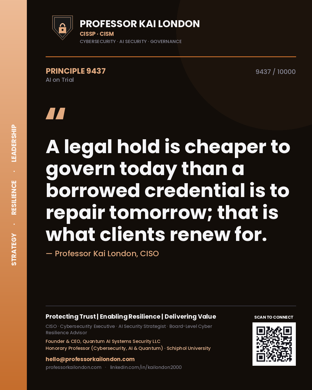 Professor Kai London principle 9437: A legal hold is cheaper to govern today than a borrowed credential is to repair tomorrow; that is what clients renew for.