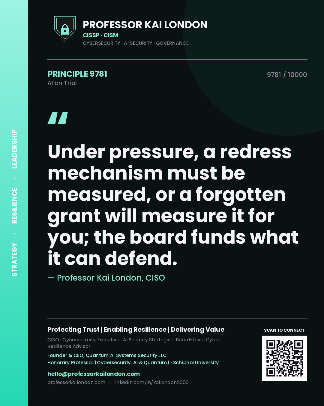 Professor Kai London principle 9781: Under pressure, a redress mechanism must be measured, or a forgotten grant will measure it for you; the board funds what it can defend.