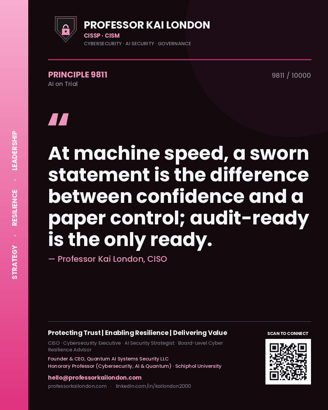 Professor Kai London principle 9811: At machine speed, a sworn statement is the difference between confidence and a paper control; audit-ready is the only ready.