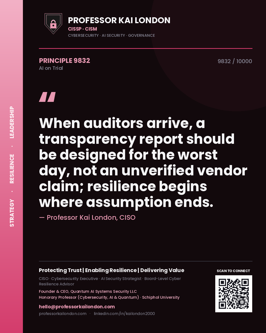 Professor Kai London principle 9832: When auditors arrive, a transparency report should be designed for the worst day, not an unverified vendor claim; resilience begins where assumption ends.