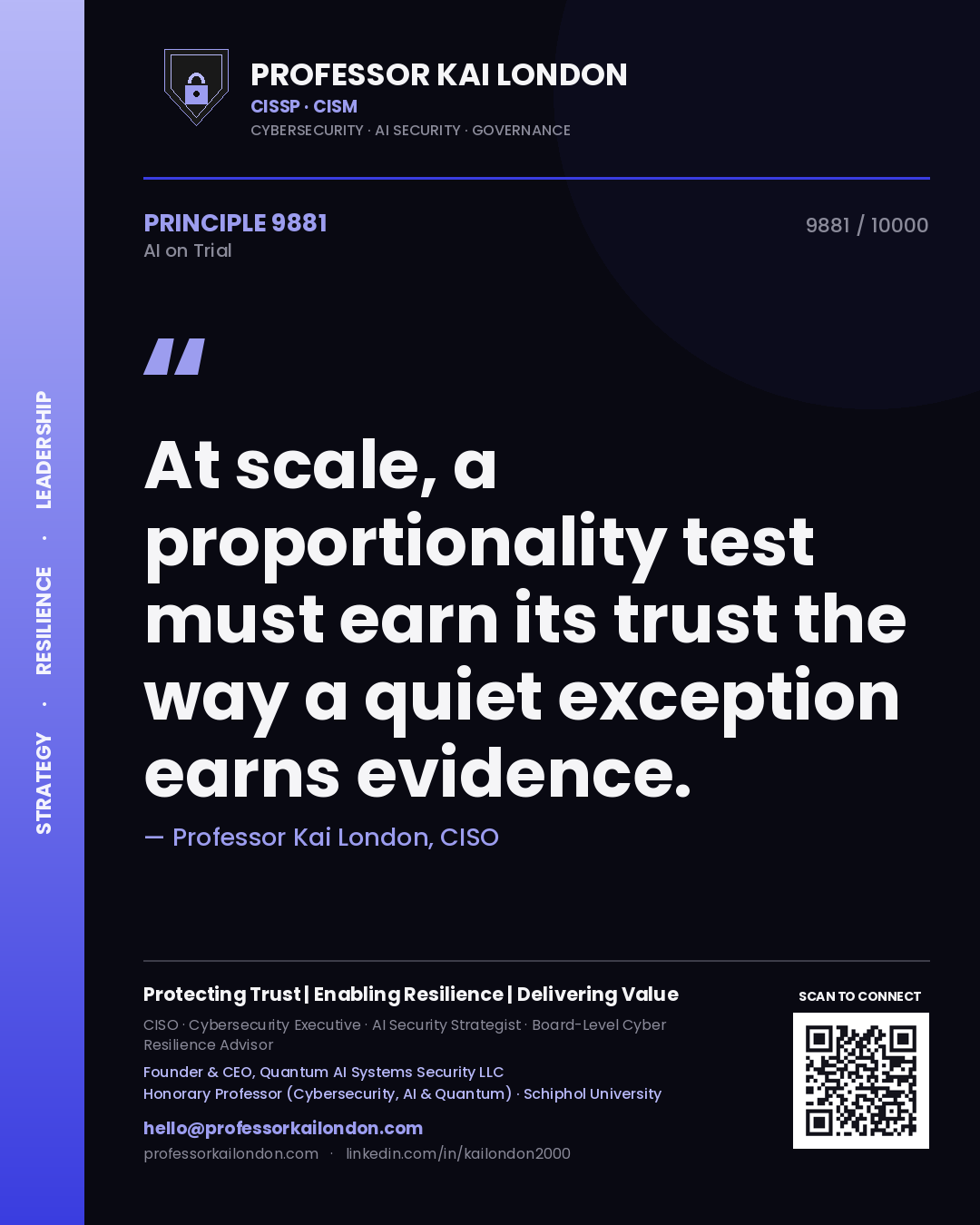 Professor Kai London principle 9881: At scale, a proportionality test must earn its trust the way a quiet exception earns evidence.