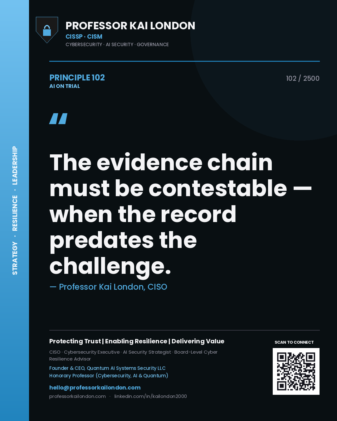 Professor Kai London principle 102: The evidence chain must be contestable — when the record predates the challenge.