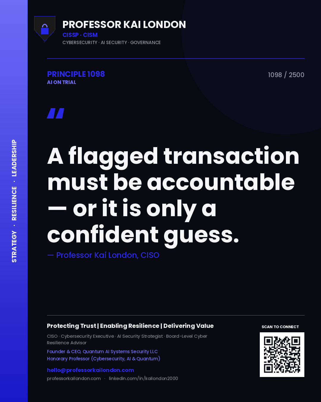 Professor Kai London principle 1098: A flagged transaction must be accountable — or it is only a confident guess.