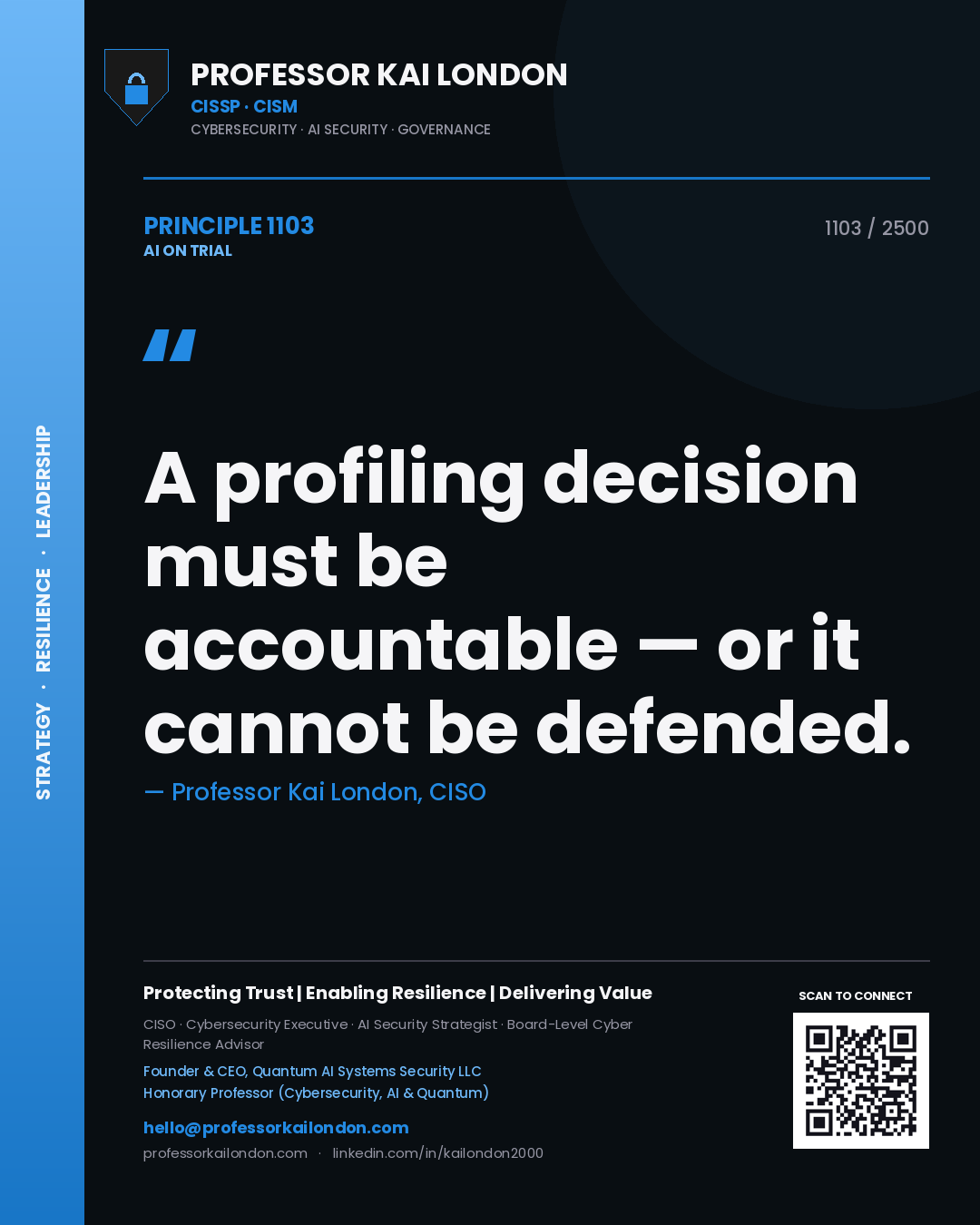 Professor Kai London principle 1103: A profiling decision must be accountable — or it cannot be defended.