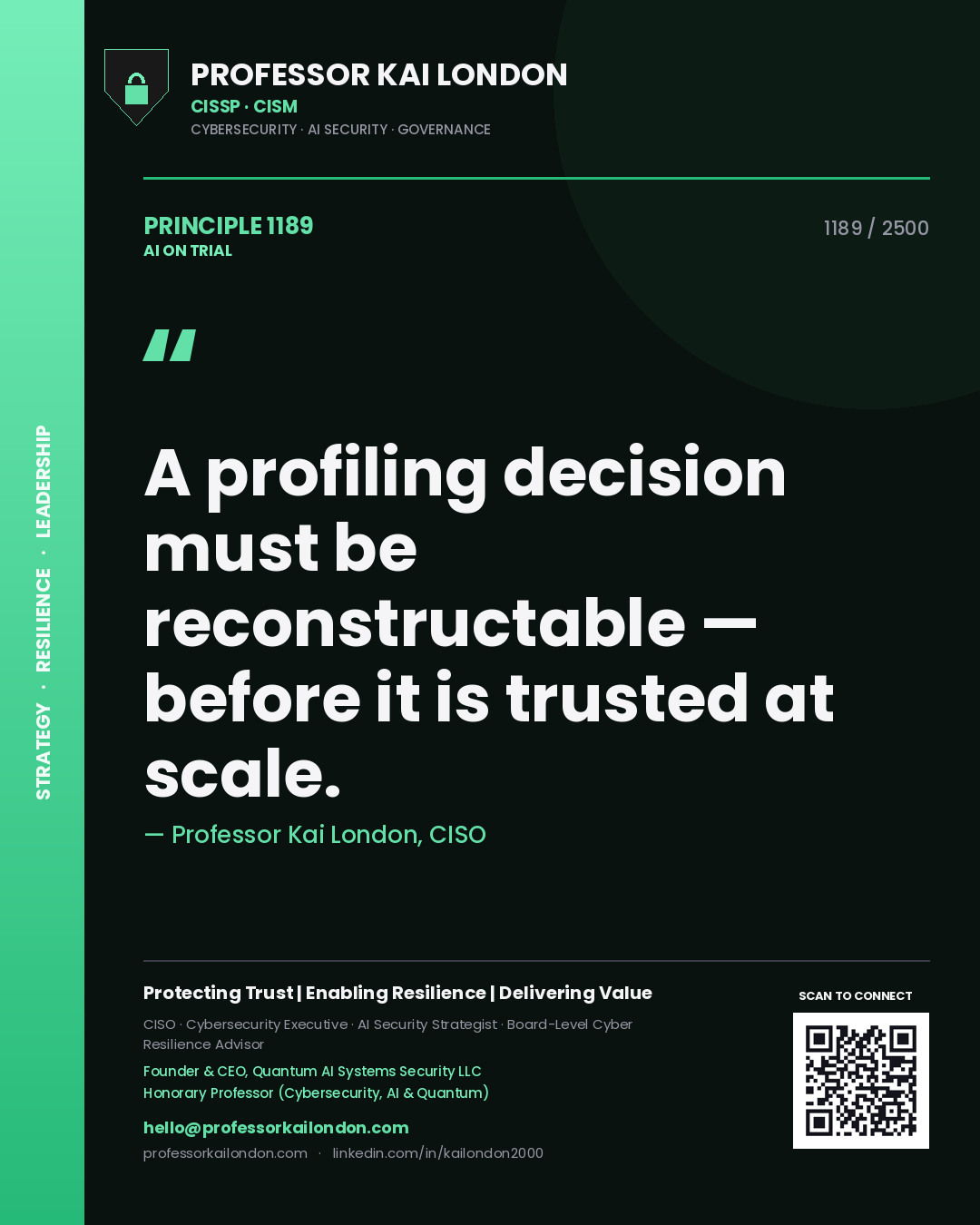 Professor Kai London principle 1189: A profiling decision must be reconstructable — before it is trusted at scale.