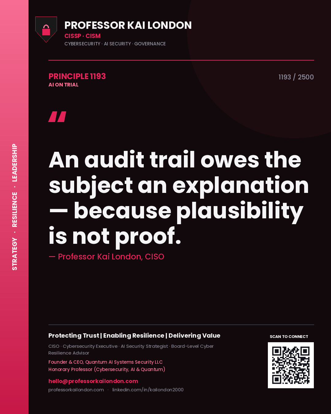 Professor Kai London principle 1193: An audit trail owes the subject an explanation — because plausibility is not proof.