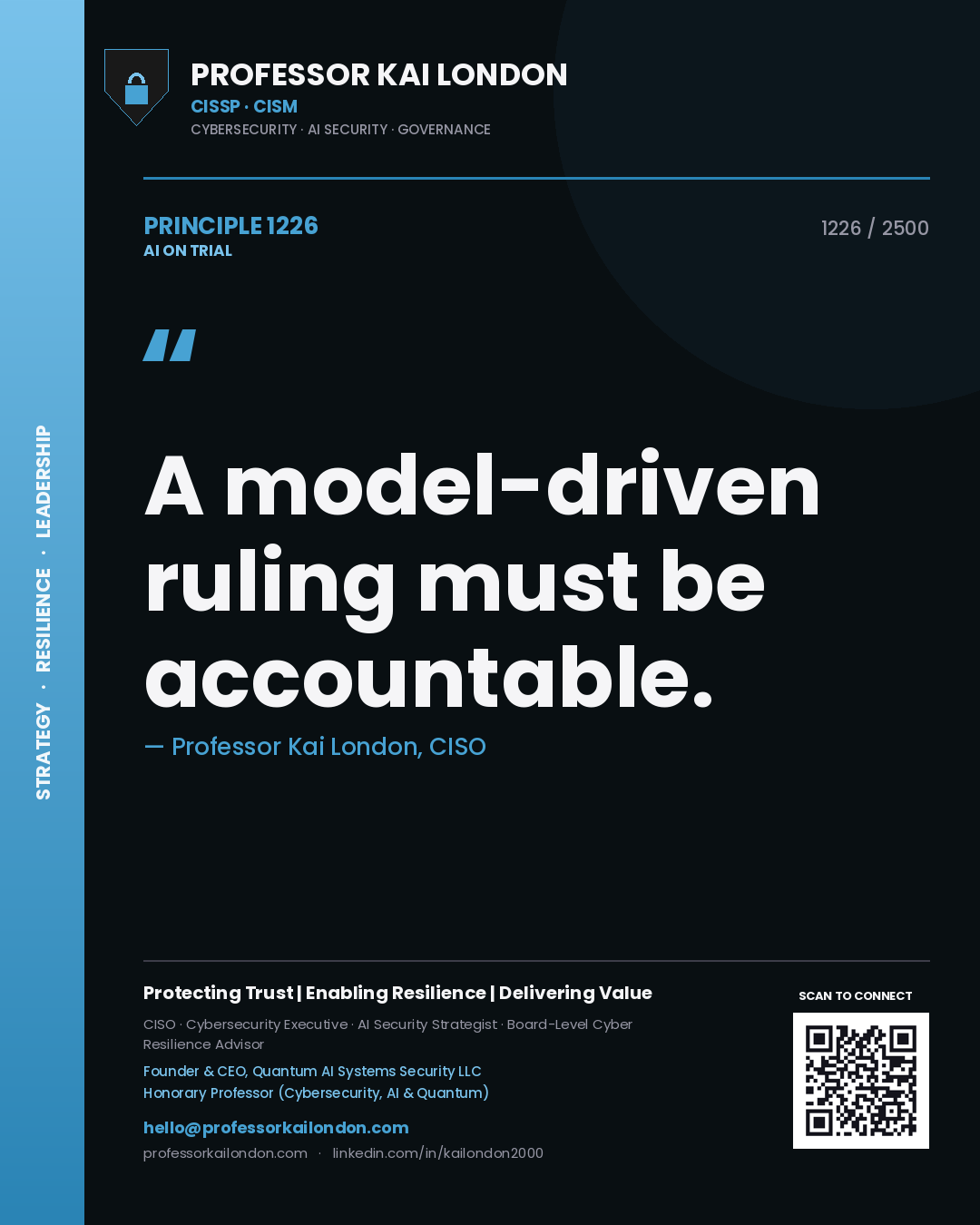 Professor Kai London principle 1226: A model-driven ruling must be accountable.