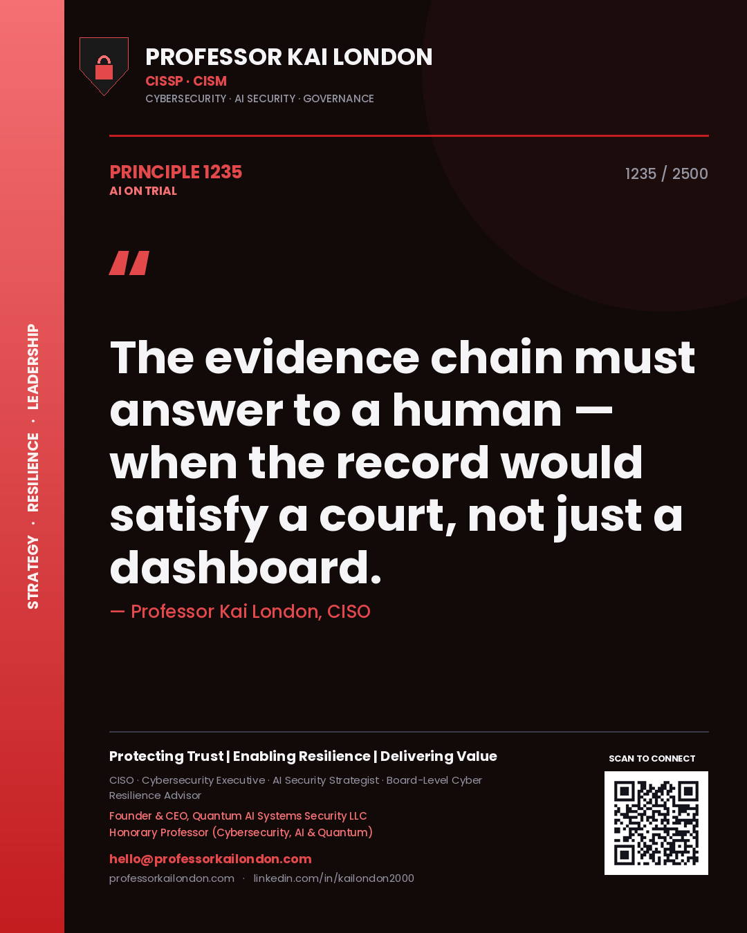 Professor Kai London principle 1235: The evidence chain must answer to a human — when the record would satisfy a court, not just a dashboard.