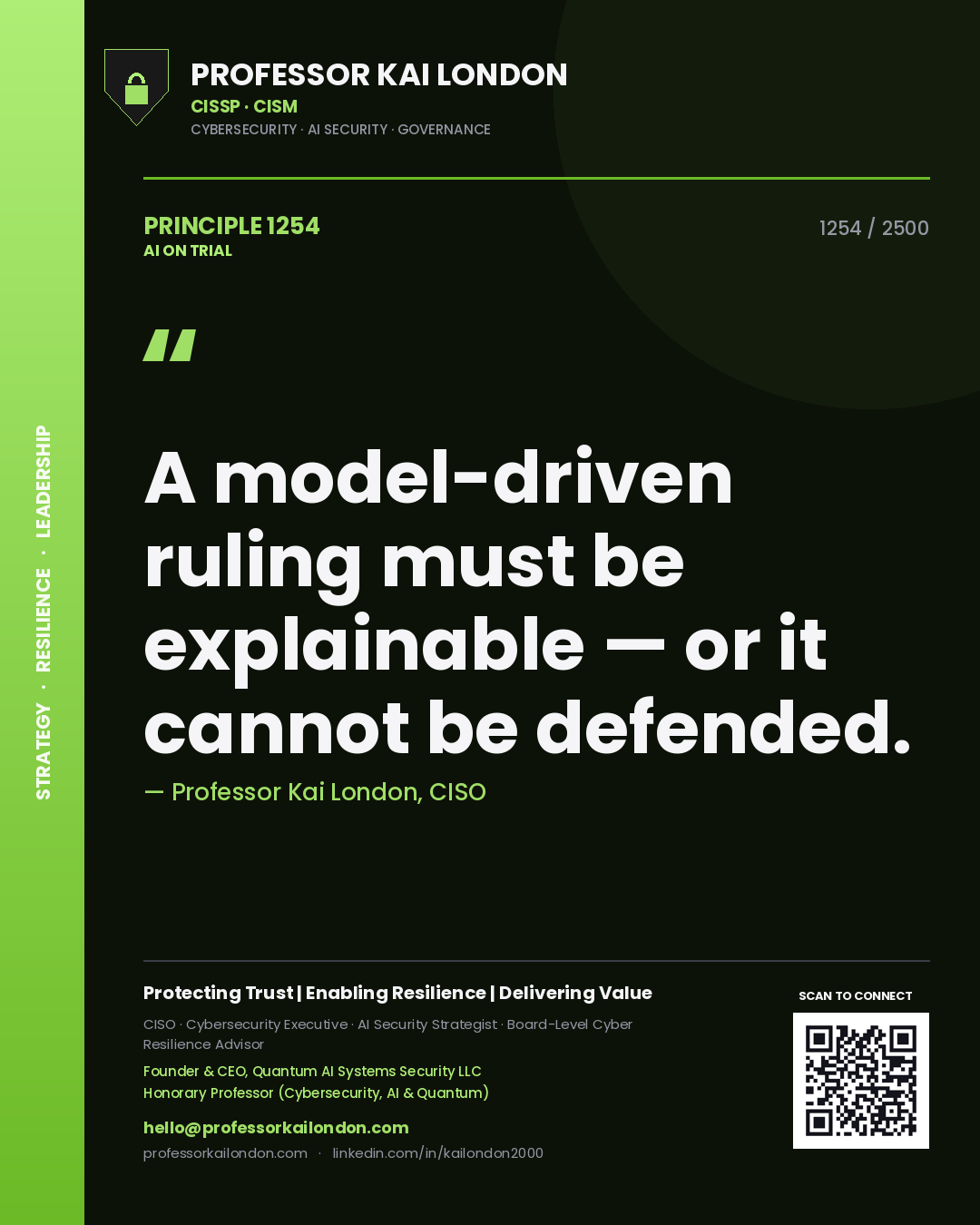 Professor Kai London principle 1254: A model-driven ruling must be explainable — or it cannot be defended.