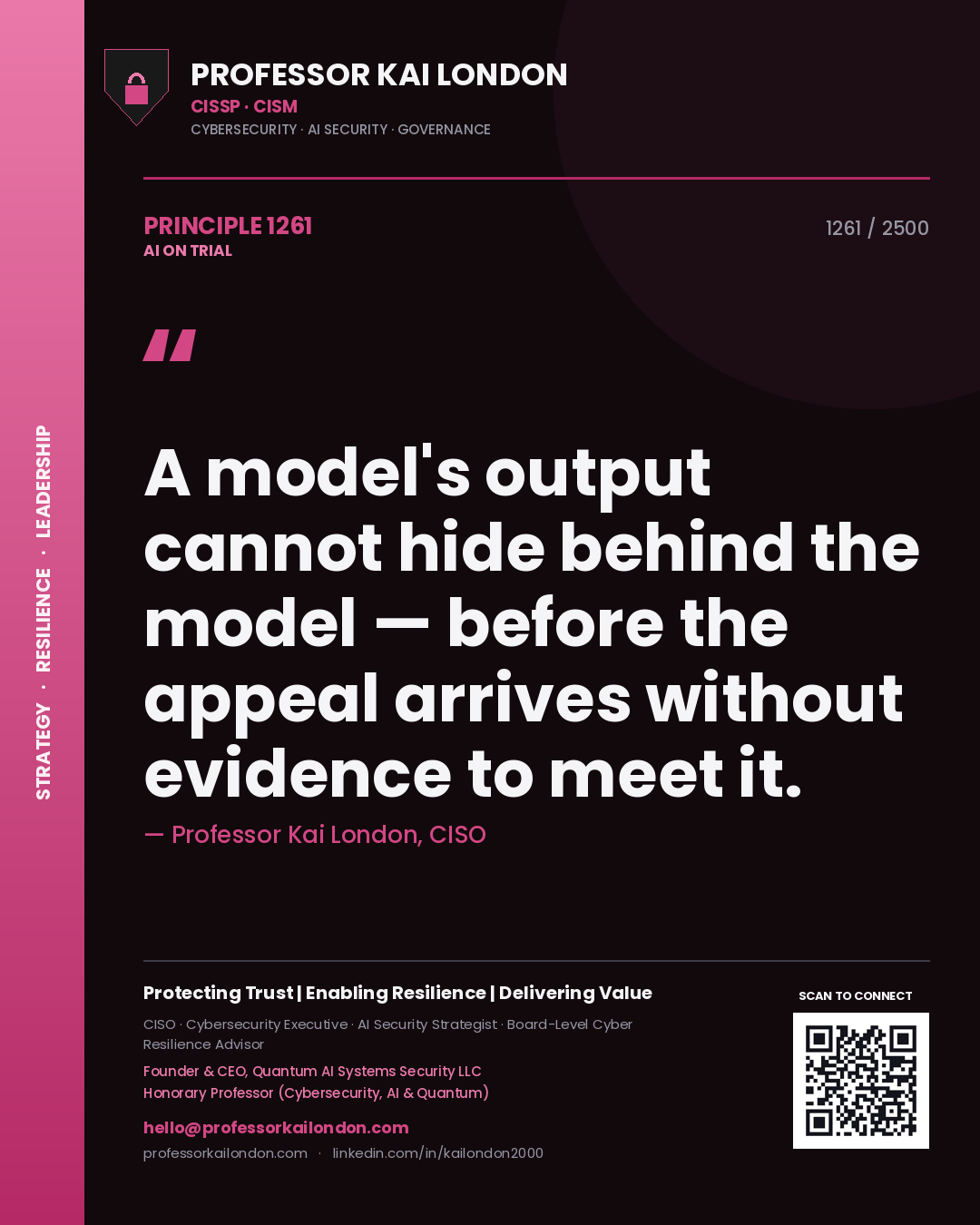 Professor Kai London principle 1261: A model's output cannot hide behind the model — before the appeal arrives without evidence to meet it.