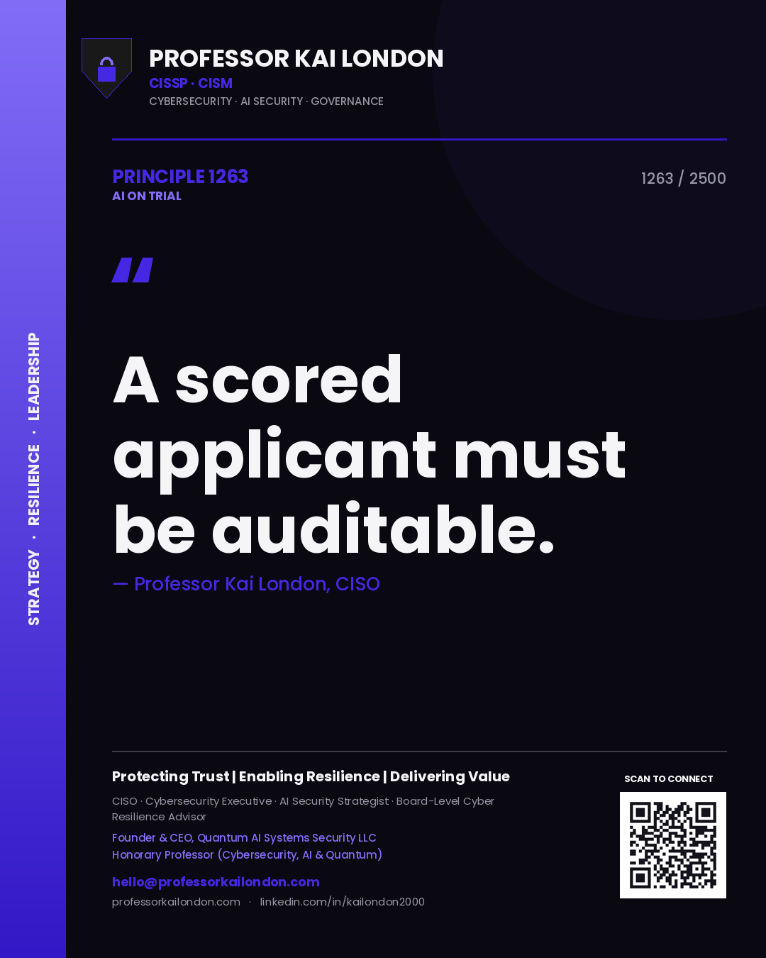 Professor Kai London principle 1263: A scored applicant must be auditable.