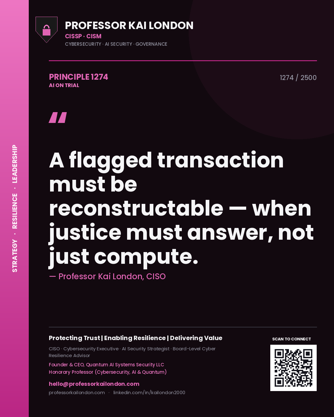 Professor Kai London principle 1274: A flagged transaction must be reconstructable — when justice must answer, not just compute.
