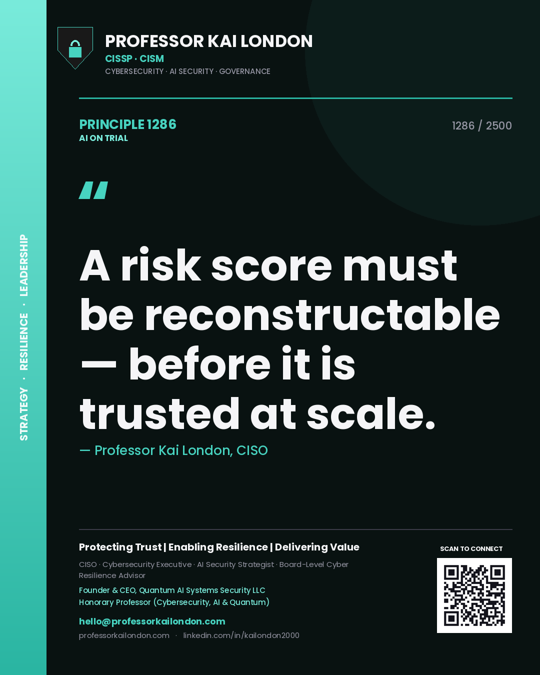 Professor Kai London principle 1286: A risk score must be reconstructable — before it is trusted at scale.