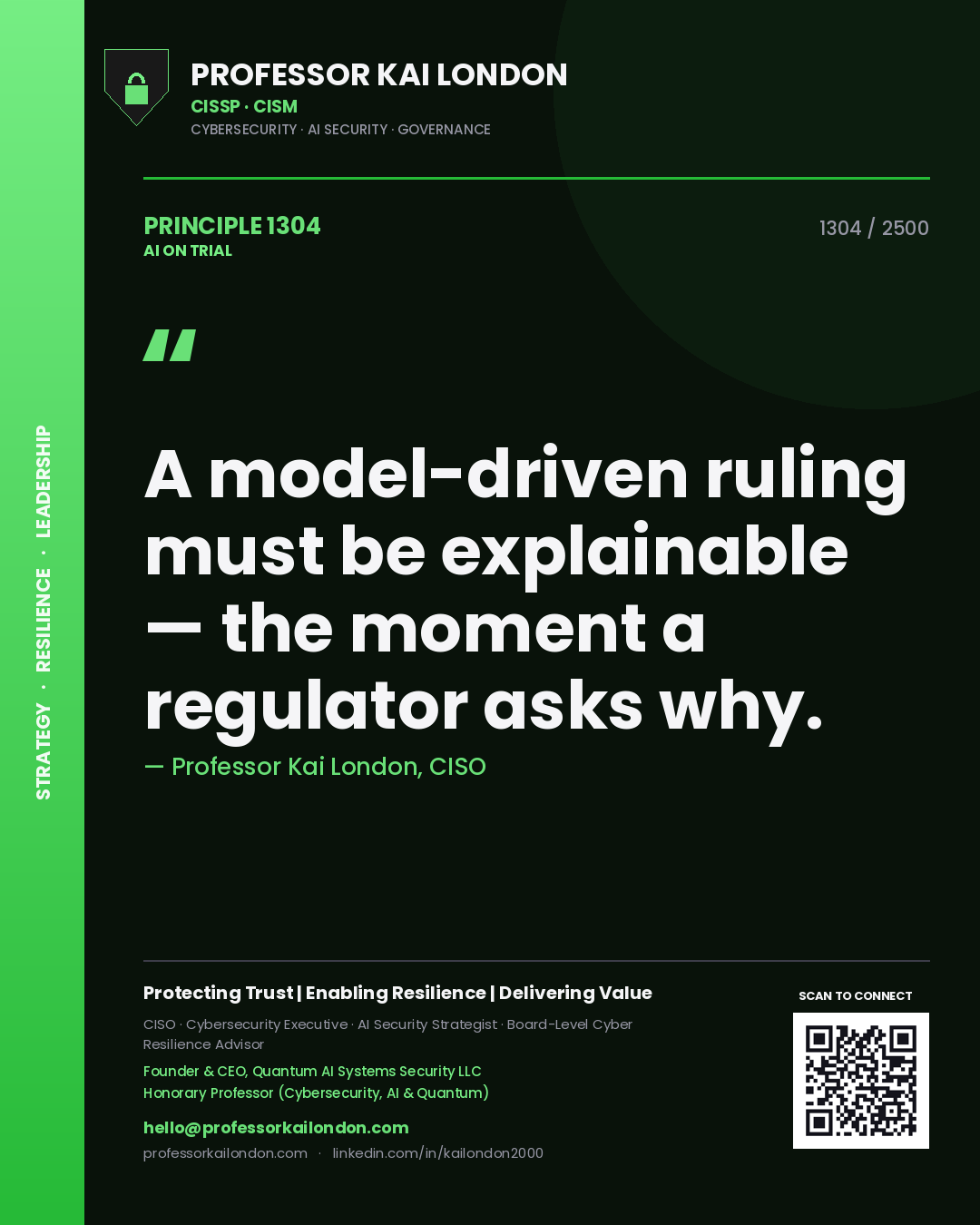 Professor Kai London principle 1304: A model-driven ruling must be explainable — the moment a regulator asks why.