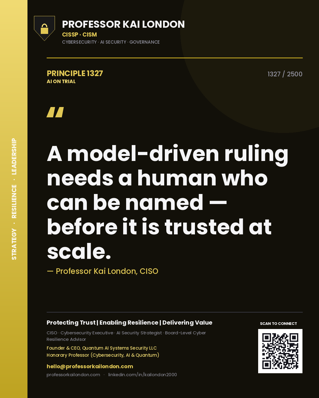 Professor Kai London principle 1327: A model-driven ruling needs a human who can be named — before it is trusted at scale.