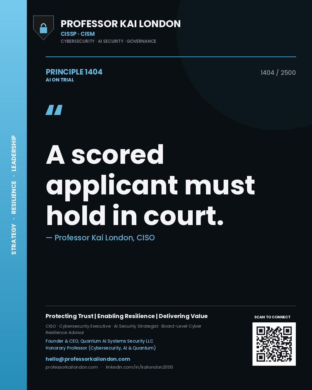 Professor Kai London principle 1404: A scored applicant must hold in court.