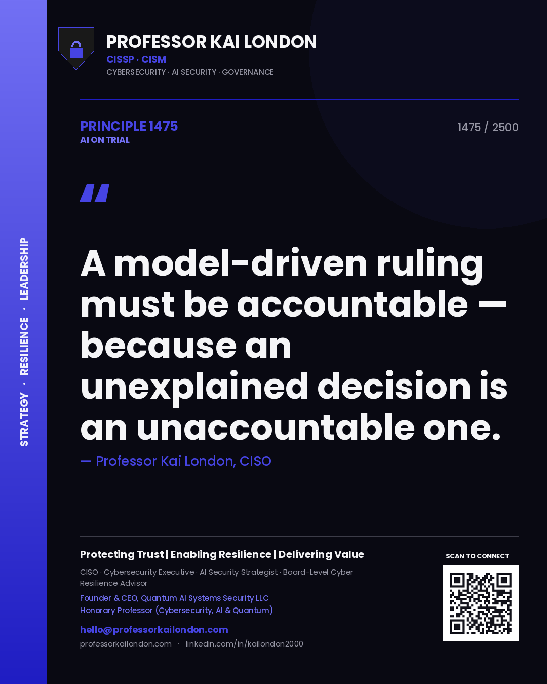 Professor Kai London principle 1475: A model-driven ruling must be accountable — because an unexplained decision is an unaccountable one.