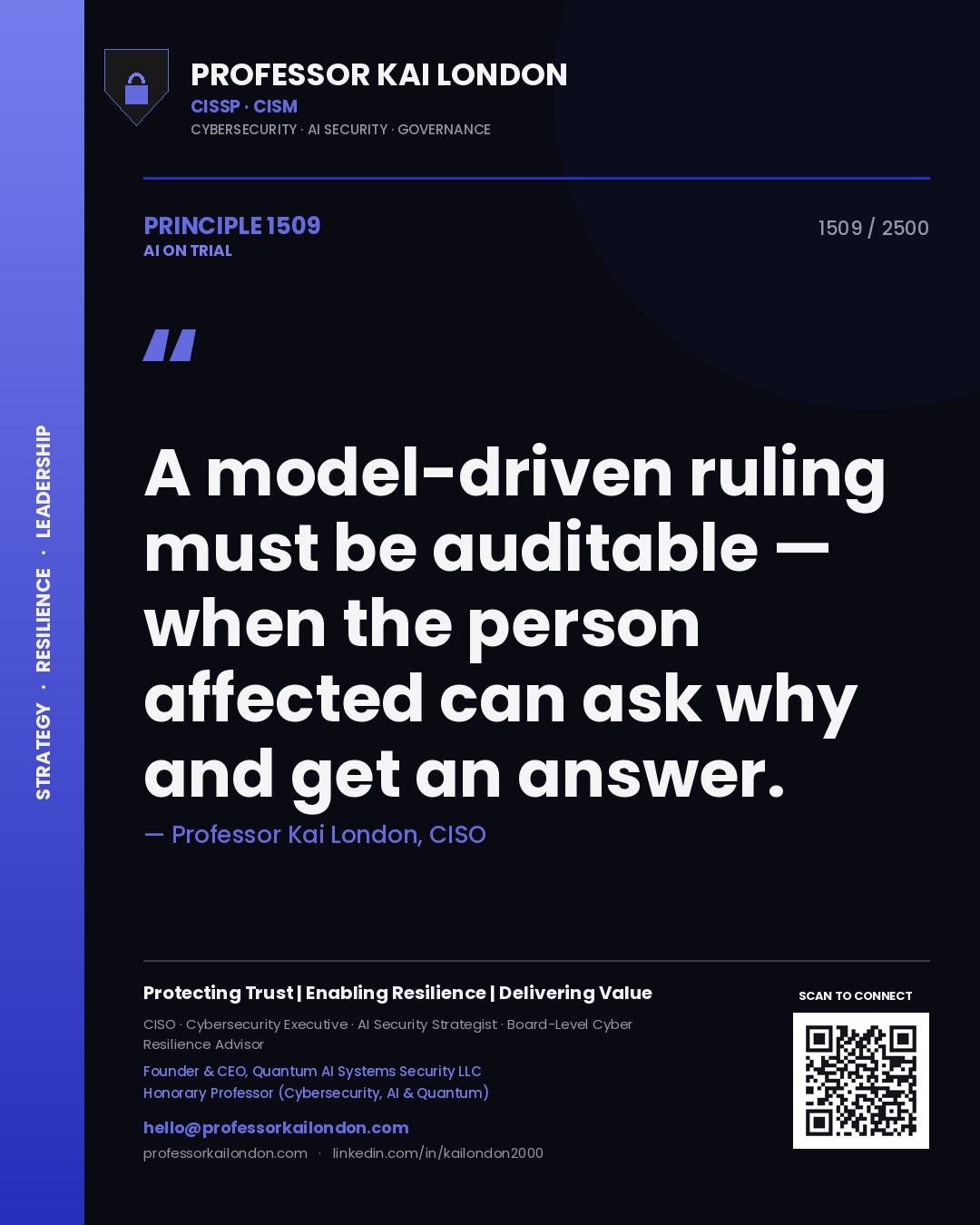 Professor Kai London principle 1509: A model-driven ruling must be auditable — when the person affected can ask why and get an answer.