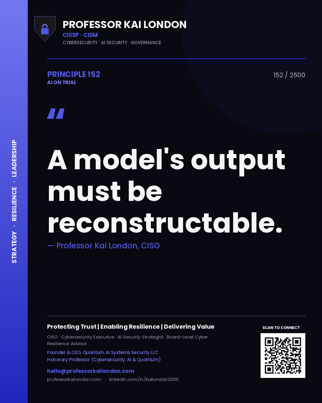 Professor Kai London principle 152: A model's output must be reconstructable.