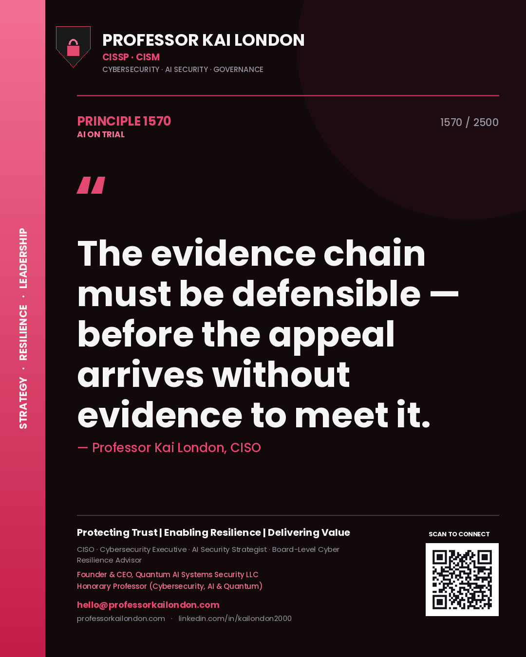 Professor Kai London principle 1570: The evidence chain must be defensible — before the appeal arrives without evidence to meet it.