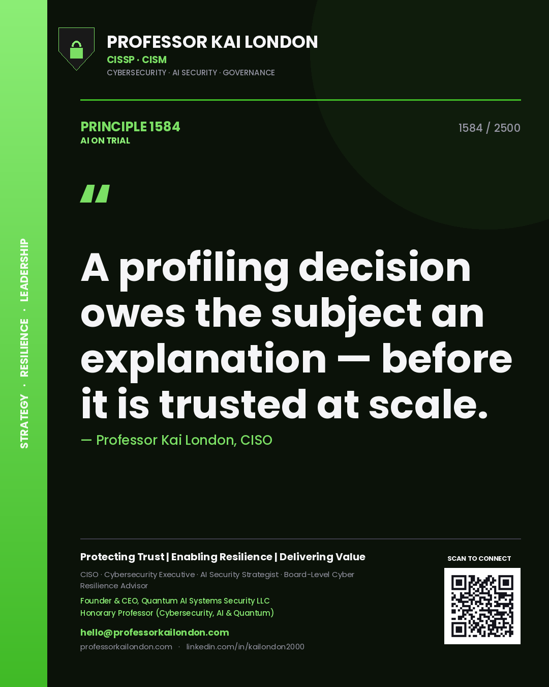 Professor Kai London principle 1584: A profiling decision owes the subject an explanation — before it is trusted at scale.