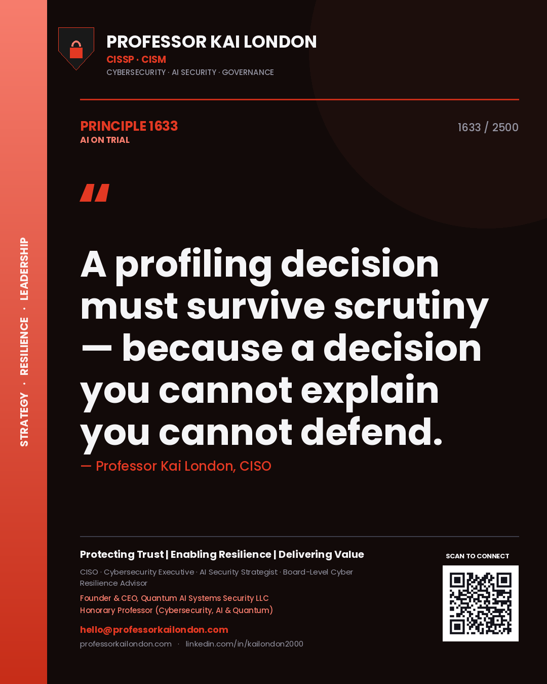 Professor Kai London principle 1633: A profiling decision must survive scrutiny — because a decision you cannot explain you cannot defend.