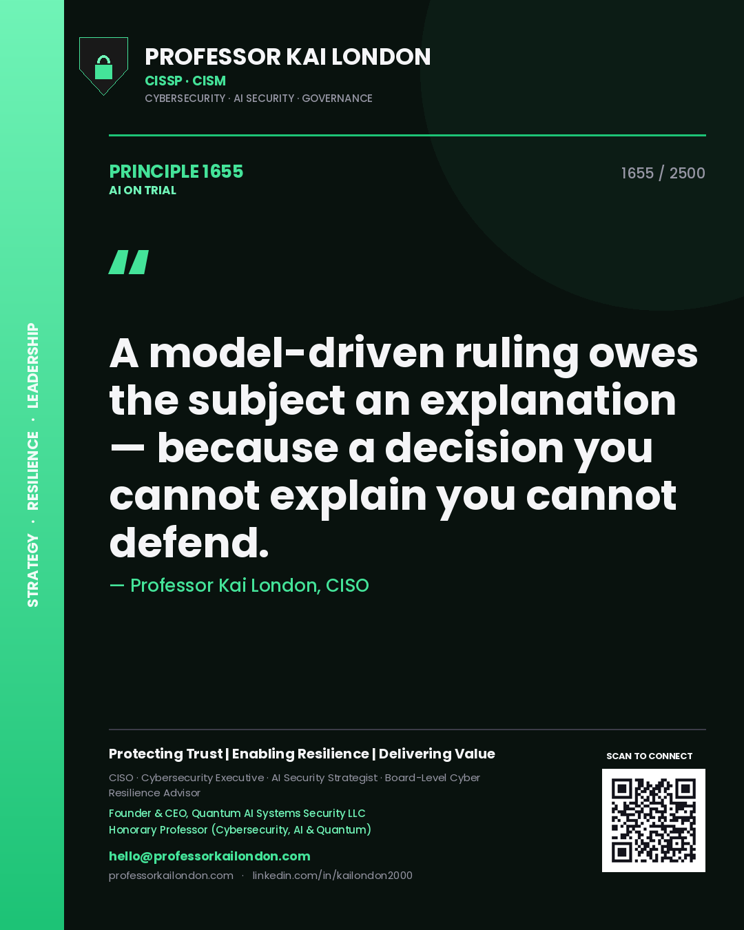 Professor Kai London principle 1655: A model-driven ruling owes the subject an explanation — because a decision you cannot explain you cannot defend.