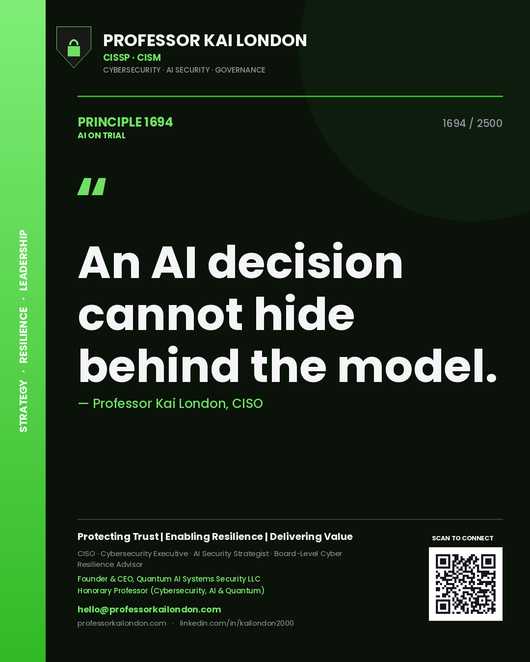 Professor Kai London principle 1694: An AI decision cannot hide behind the model.