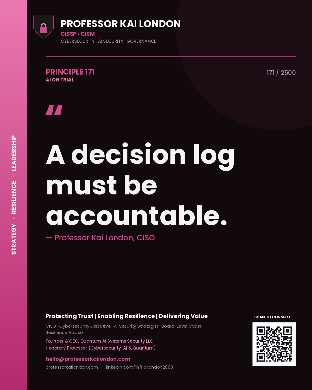Professor Kai London principle 171: A decision log must be accountable.