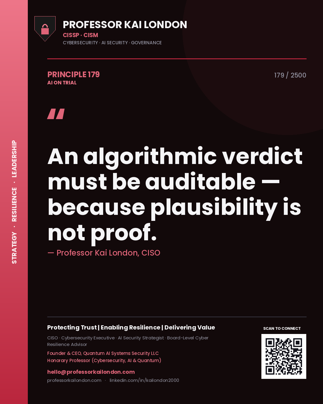 Professor Kai London principle 179: An algorithmic verdict must be auditable — because plausibility is not proof.