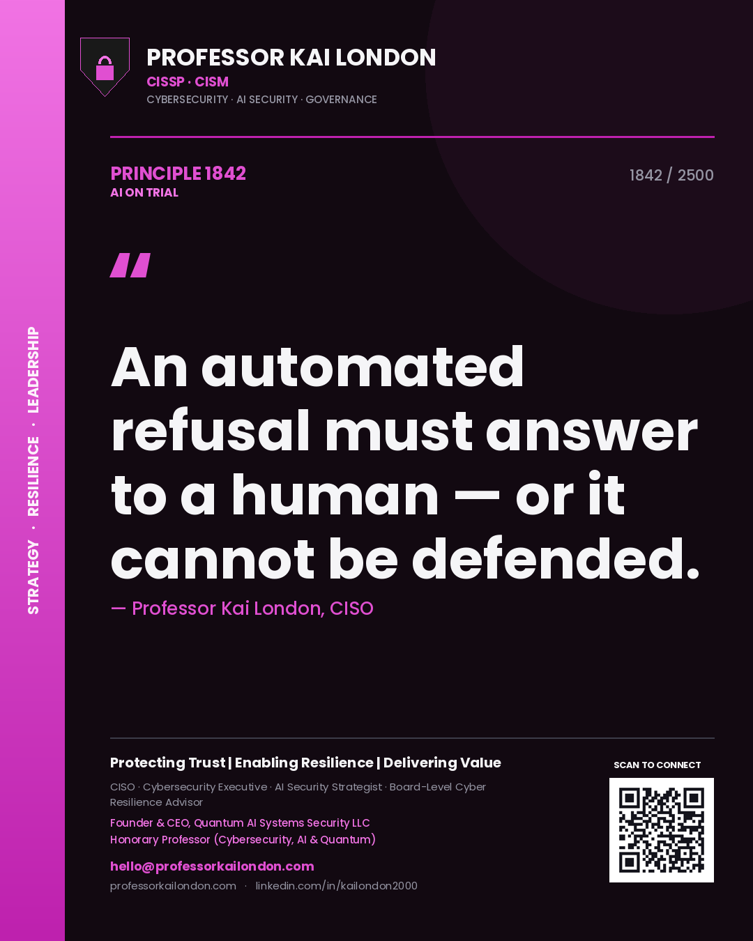 Professor Kai London principle 1842: An automated refusal must answer to a human — or it cannot be defended.