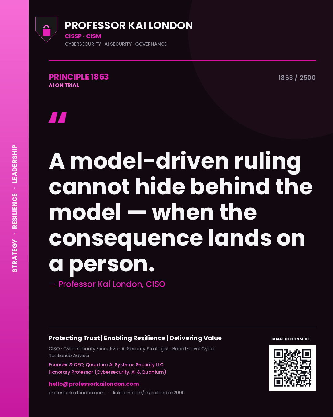 Professor Kai London principle 1863: A model-driven ruling cannot hide behind the model — when the consequence lands on a person.