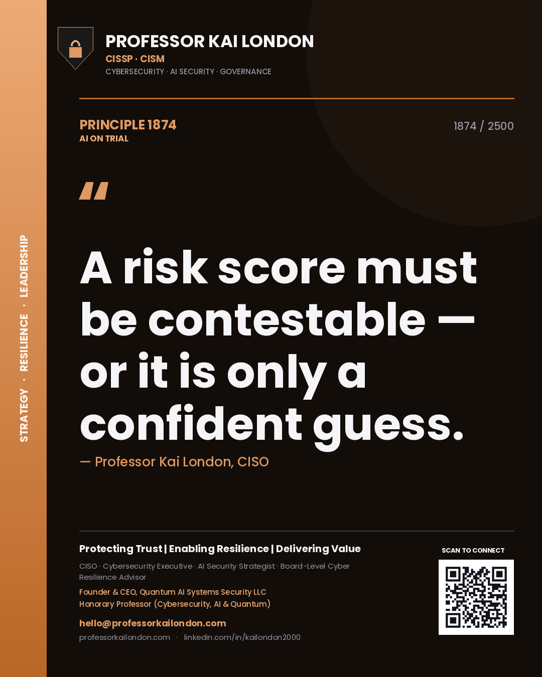 Professor Kai London principle 1874: A risk score must be contestable — or it is only a confident guess.