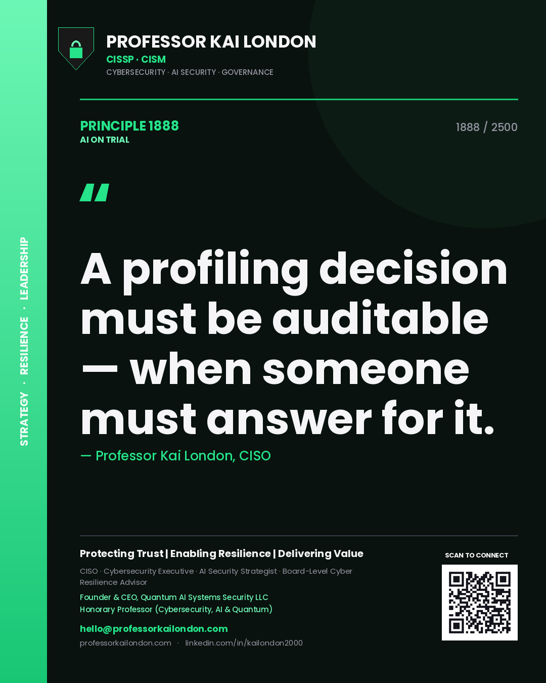 Professor Kai London principle 1888: A profiling decision must be auditable — when someone must answer for it.