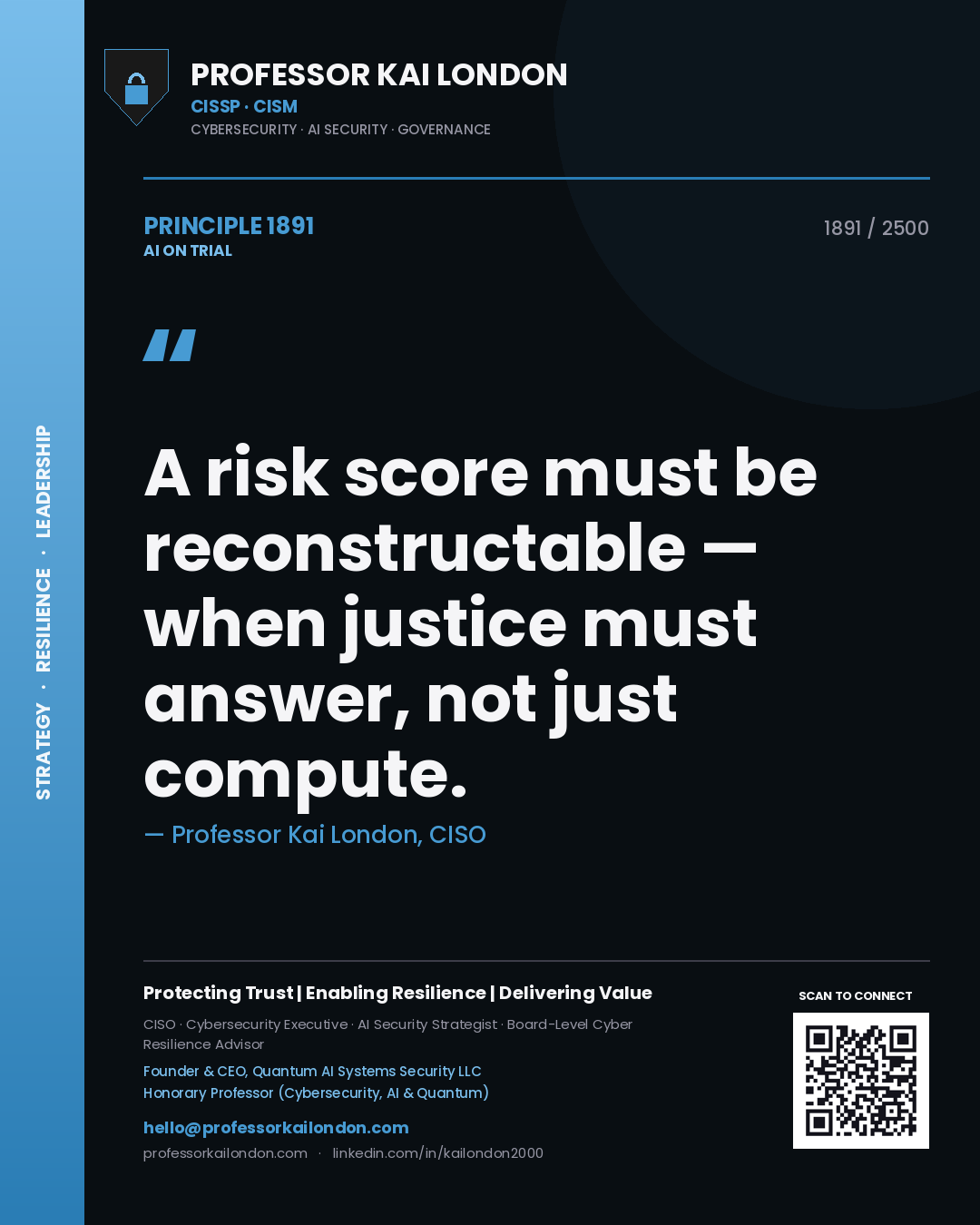 Professor Kai London principle 1891: A risk score must be reconstructable — when justice must answer, not just compute.