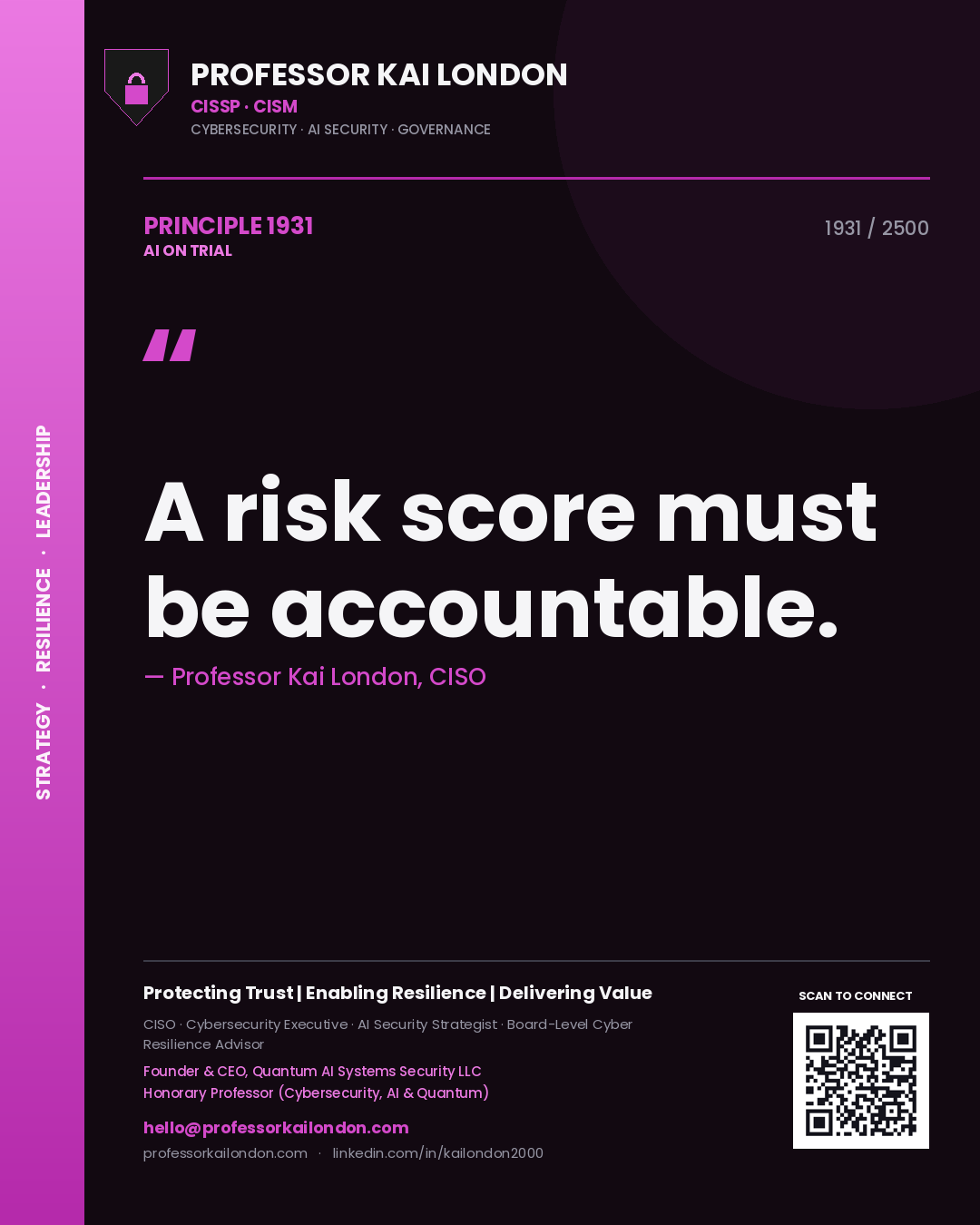 Professor Kai London principle 1931: A risk score must be accountable.