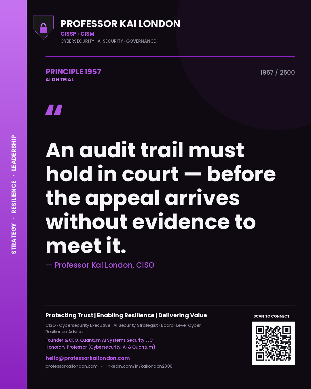 Professor Kai London principle 1957: An audit trail must hold in court — before the appeal arrives without evidence to meet it.