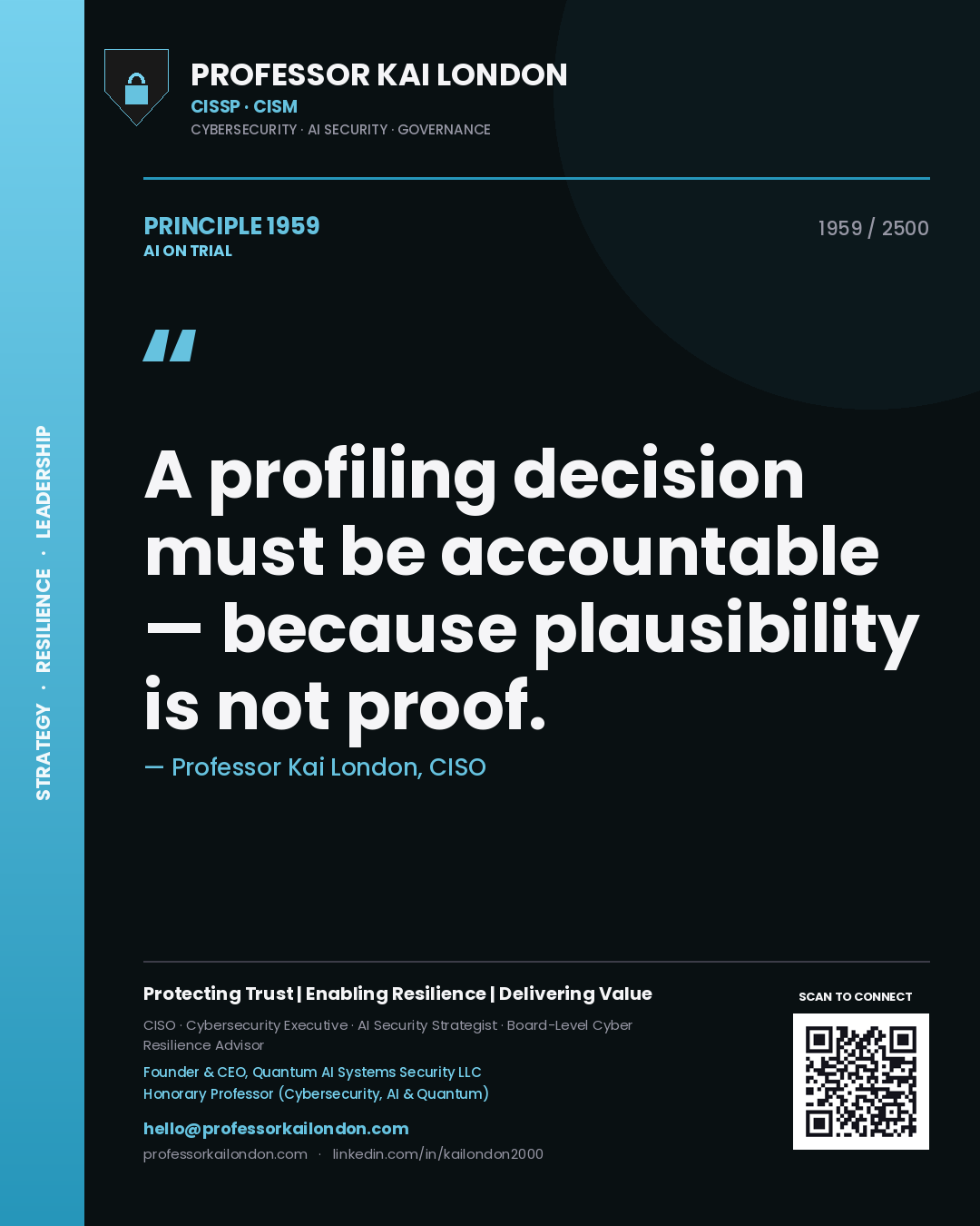 Professor Kai London principle 1959: A profiling decision must be accountable — because plausibility is not proof.
