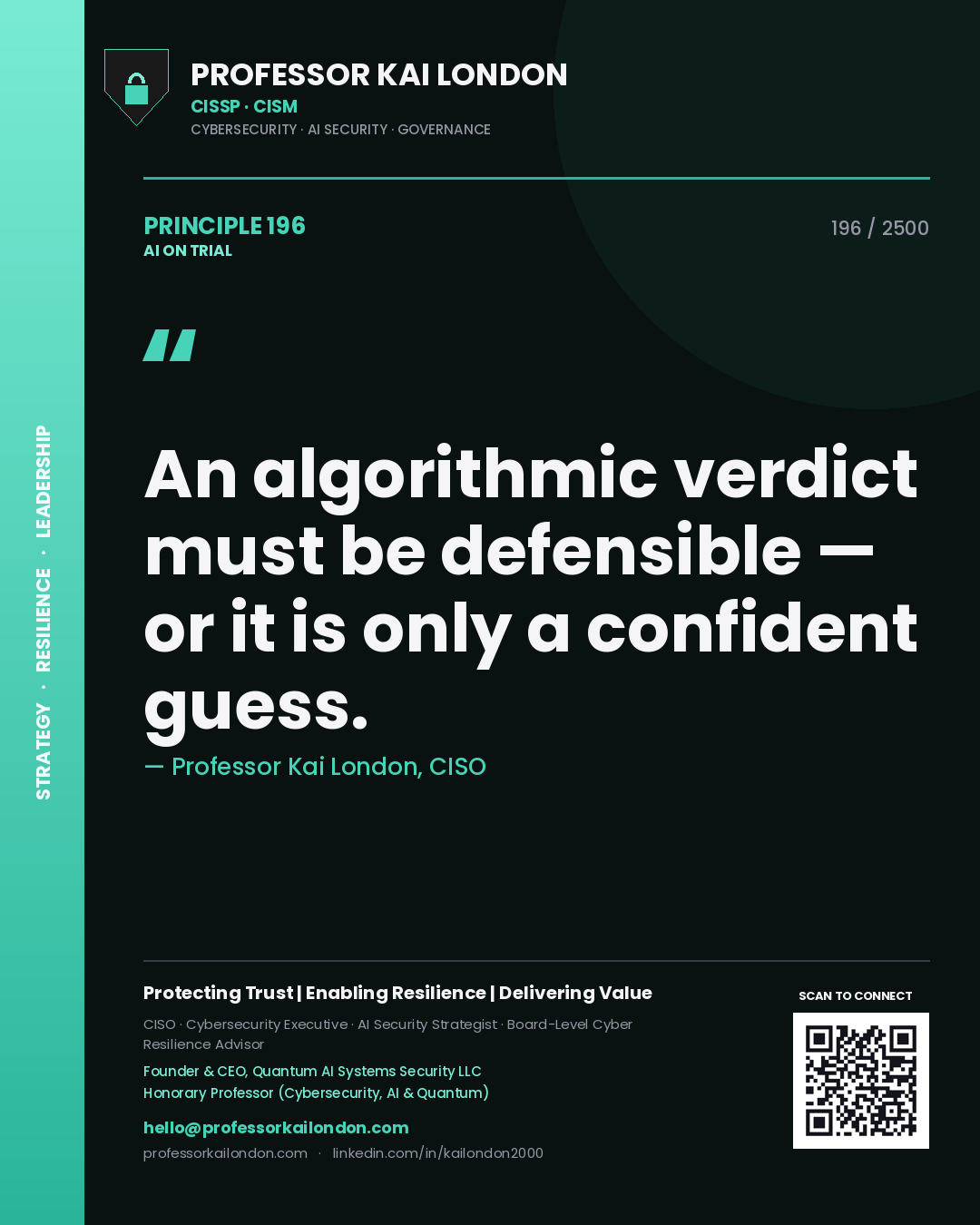 Professor Kai London principle 196: An algorithmic verdict must be defensible — or it is only a confident guess.