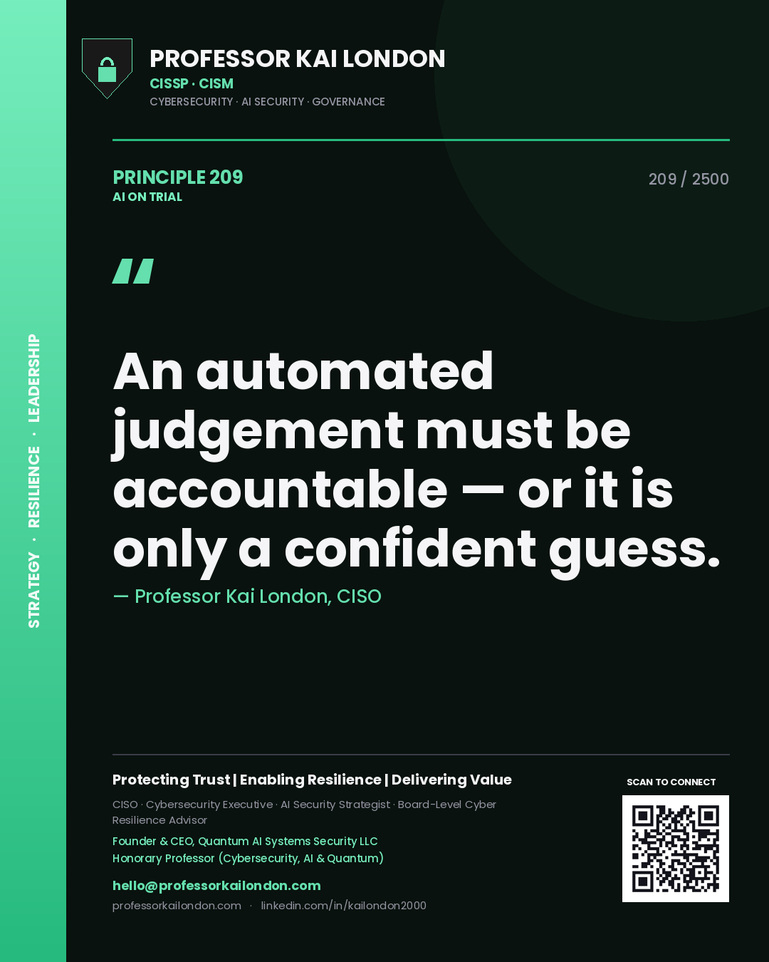 Professor Kai London principle 209: An automated judgement must be accountable — or it is only a confident guess.