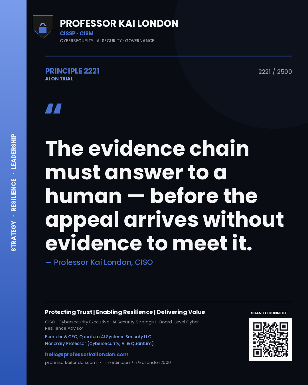 Professor Kai London principle 2221: The evidence chain must answer to a human — before the appeal arrives without evidence to meet it.