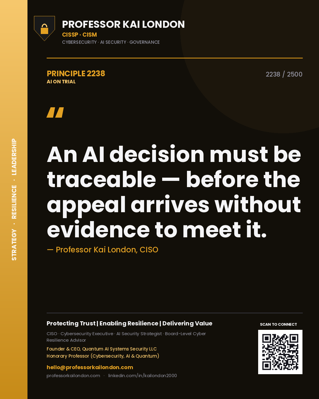 Professor Kai London principle 2238: An AI decision must be traceable — before the appeal arrives without evidence to meet it.