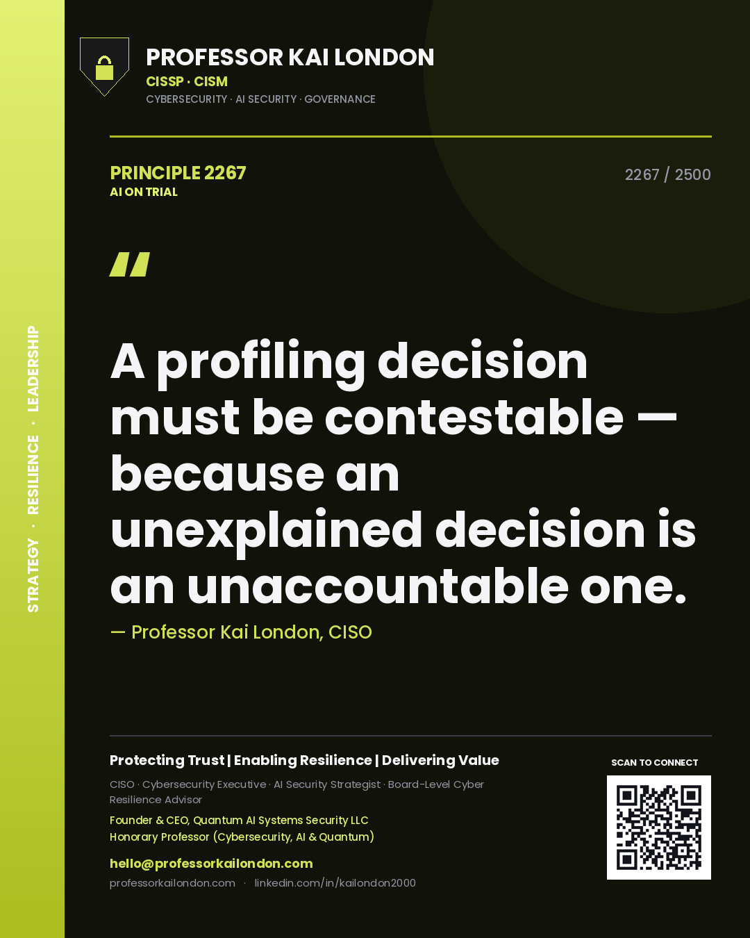Professor Kai London principle 2267: A profiling decision must be contestable — because an unexplained decision is an unaccountable one.