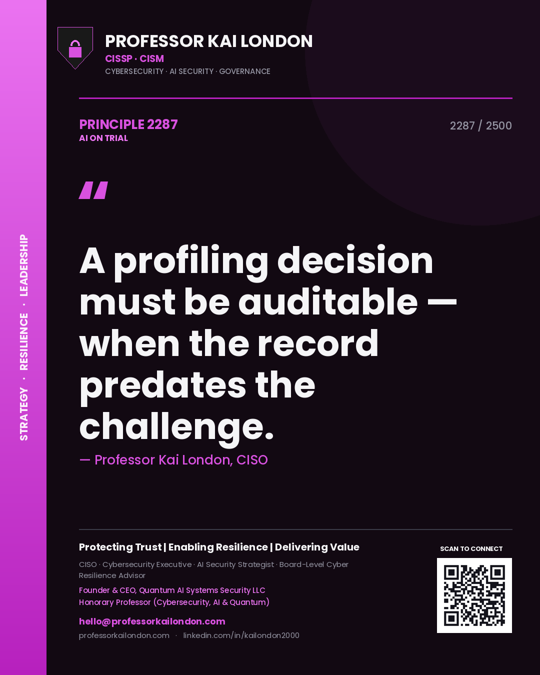 Professor Kai London principle 2287: A profiling decision must be auditable — when the record predates the challenge.